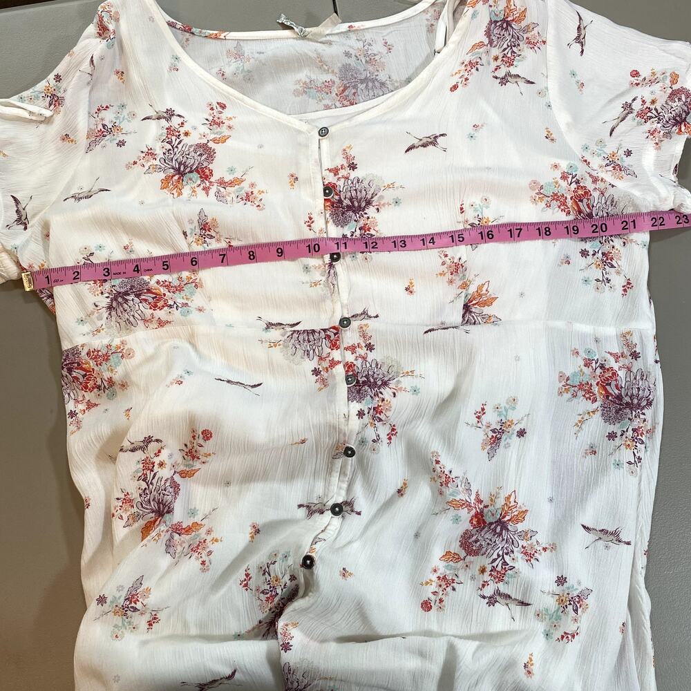 Mudd Dress Womens XL Floral White Boho Knee Length Short Sleeve V Neck Button - Picture 5 of 7